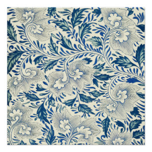Blue Floral Pattern Antique Asian Design Poster