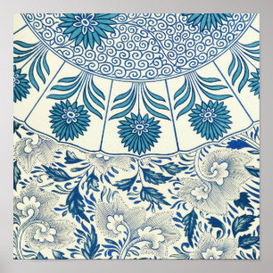 Blue Floral Pattern Antique Asian Design Poster