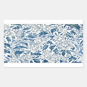 Blue Floral Pattern Antique Asian Design Rectangular Sticker