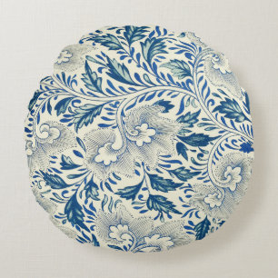 Blue Floral Pattern Antique Asian Design Round Cushion
