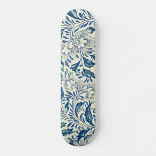 Blue Floral Pattern Antique Asian Design Skateboard