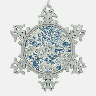 Blue Floral Pattern Antique Asian Design Snowflake Pewter Christmas Ornament