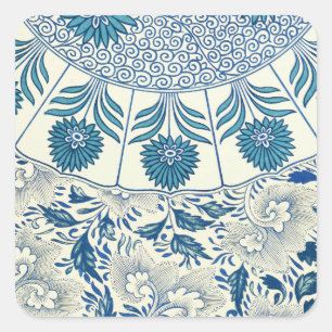 Blue Floral Pattern Antique Asian Design Square Sticker