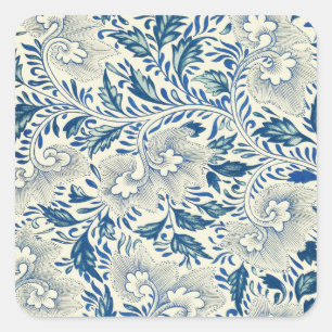 Blue Floral Pattern Antique Asian Design Square Sticker