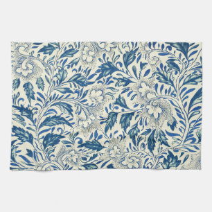 Blue Floral Pattern Antique Asian Design Tea Towel