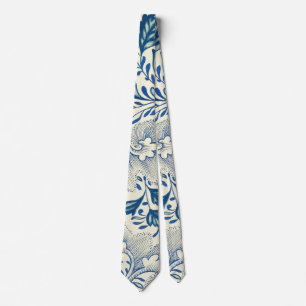 Blue Floral Pattern Antique Asian Design Tie