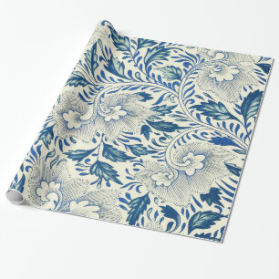 Blue Floral Pattern Antique Asian Design Wrapping Paper