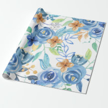 Blue Floral Pattern, Artistic Watercolor 