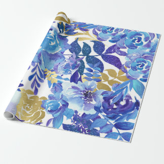 Blue Floral Pattern, Artistic Watercolor Wrapping Paper