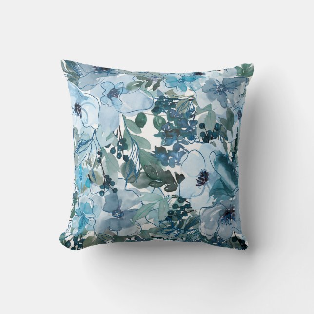 Blue floral pattern cushion (Front)