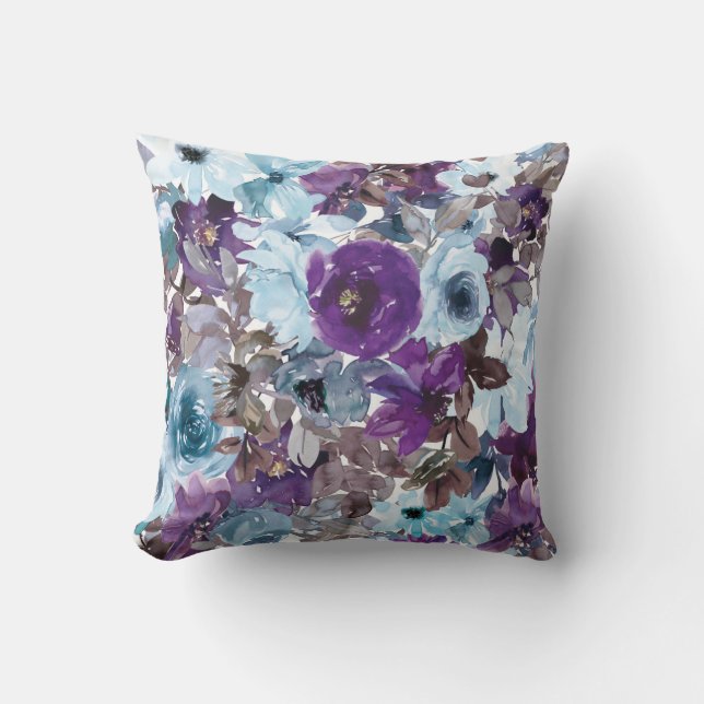 Blue floral pattern cushion (Front)