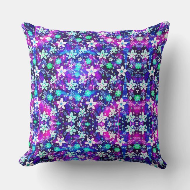 Blue Floral Pattern - Edelweiss Flower Geometric Cushion (Front)