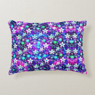 Blue Floral Pattern - Edelweiss Flower Geometric Decorative Cushion