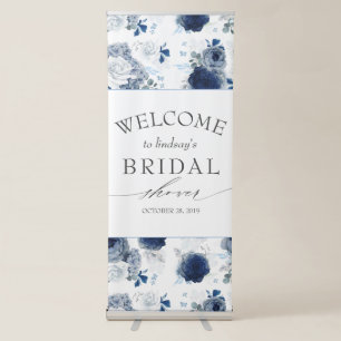 Blue Floral Pattern Elegant Bridal Shower Welcome Retractable Banner