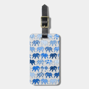 Blue Floral Pattern Elephants Luggage Tag