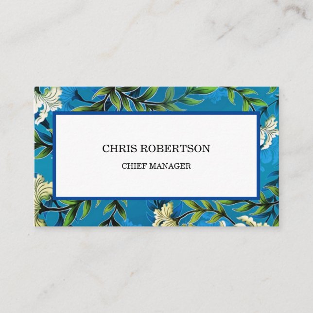 Blue Floral Pattern Flower Garden Business Card (Front)