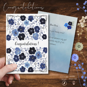 Blue Floral Pattern Happy Congratulations Card