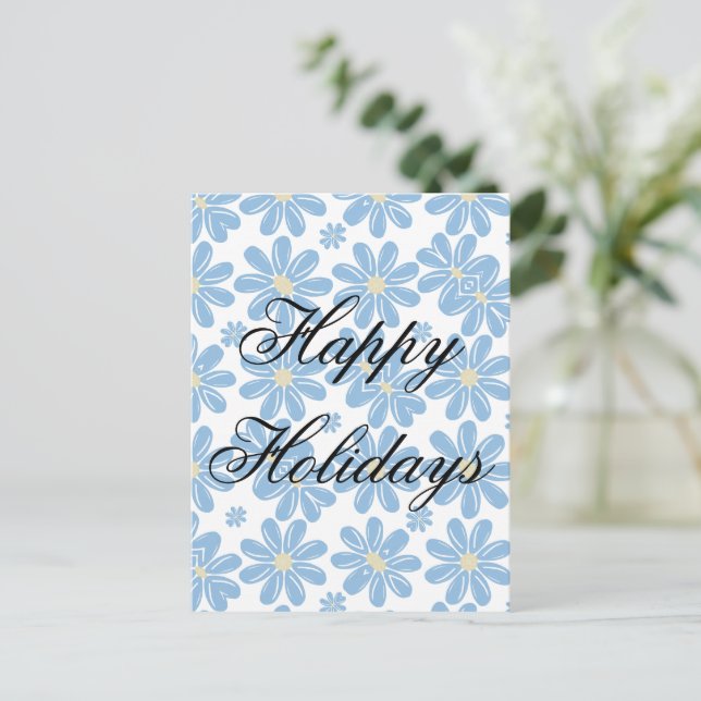 Blue Floral Pattern - Holiday Postcard (Standing Front)