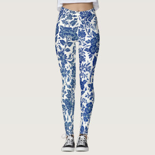 Blue Floral Pattern Leggings