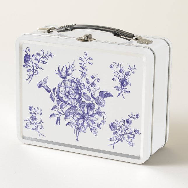 Blue Floral Pattern Metal Lunchbox (Front)