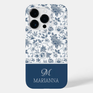 Blue Floral Pattern & Name Personalised Case-Mate iPhone 14 Pro Case