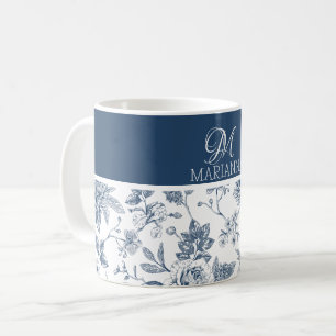 Blue Floral Pattern & Name Personalised Coffee Mug