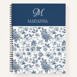 Blue Floral Pattern & Name Personalised  Notebook
