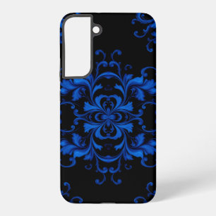 Blue Floral Pattern on Black Background Samsung Galaxy Case