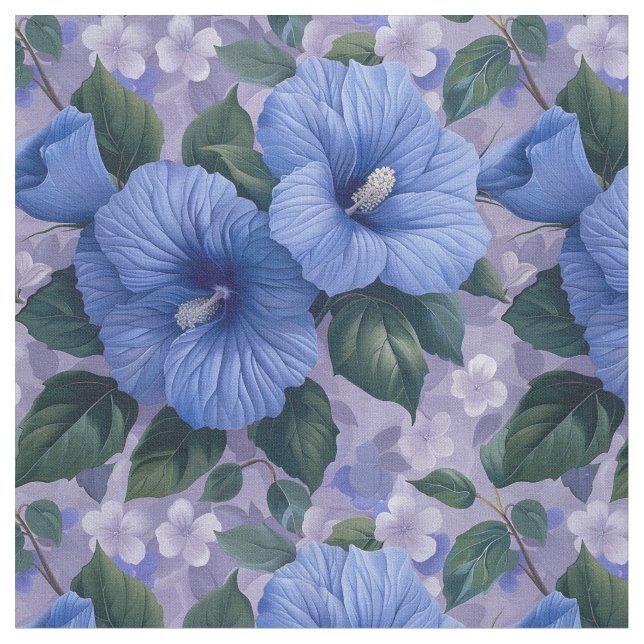 Blue Floral Pattern on Lavender Fabric (Close Up)