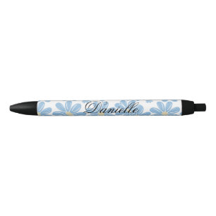Blue Floral Pattern - Personalised Black Ink Pen