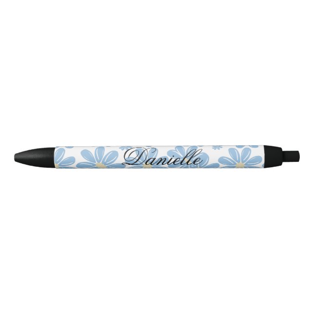 Blue Floral Pattern - Personalised Black Ink Pen (Front)
