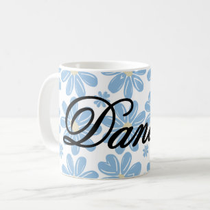 Blue Floral Pattern - Personalised Coffee Mug