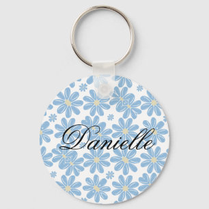Blue Floral Pattern - Personalised Keychain