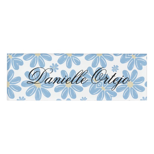Blue Floral Pattern - Personalised Name Tag (Front)