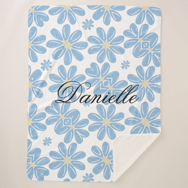 Blue Floral Pattern - Personalised Sherpa Blanket (Front)