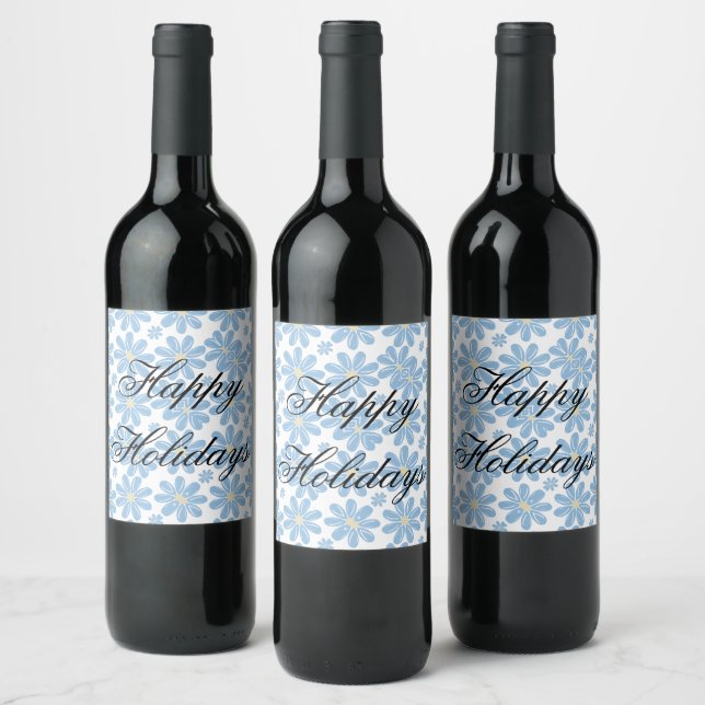 Blue Floral Pattern - Personalised Wine Labels (Bottles)