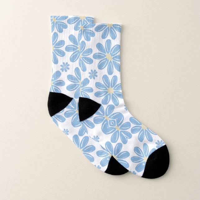 Blue Floral Pattern - Printed Socks (Pair)
