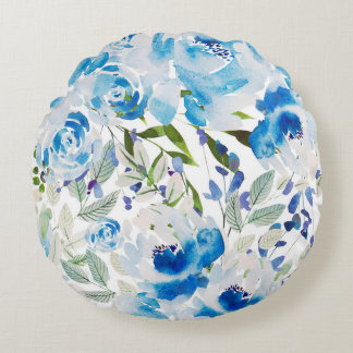 Blue floral pattern round cushion