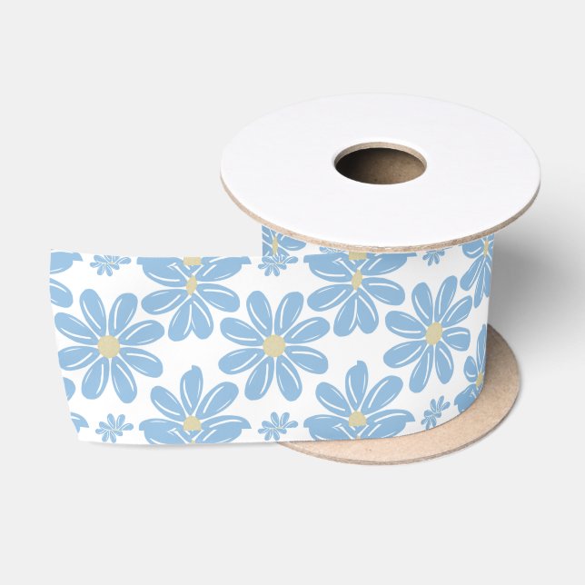 Blue Floral Pattern - Satin Ribbon (Spool)