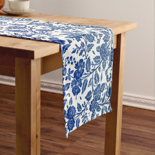 Blue Floral Pattern Short Table Runner