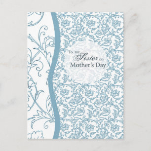 Blue Floral Pattern Sister on Mother's Day Postcard