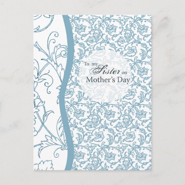 Blue Floral Pattern Sister on Mother's Day Postcard (Front)
