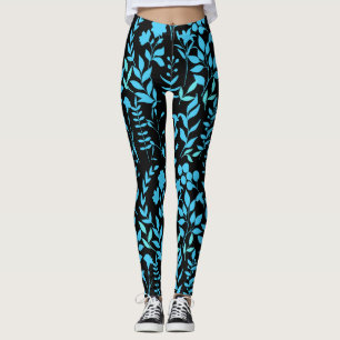 Blue Floral pattern.ST01 Black BG Leggings