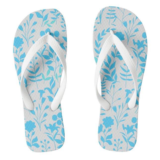 Blue Floral pattern.ST01 No BG Flip Flops (Footbed)