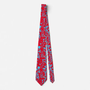 Blue Floral pattern.ST01 Red BG Tie