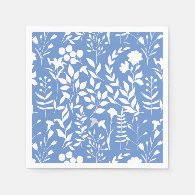 Blue Floral pattern.ST02. white Napkin (Front)