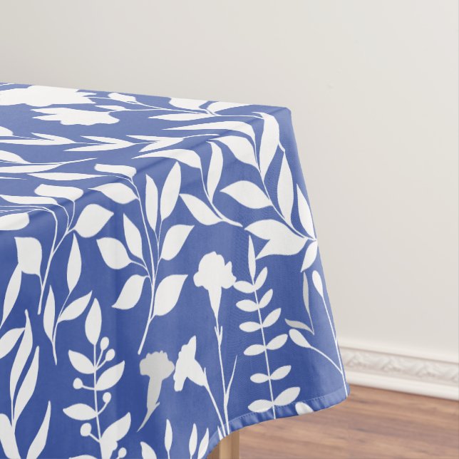 Blue Floral pattern ST02x4 White L Blue BG Tablecloth (In Situ)