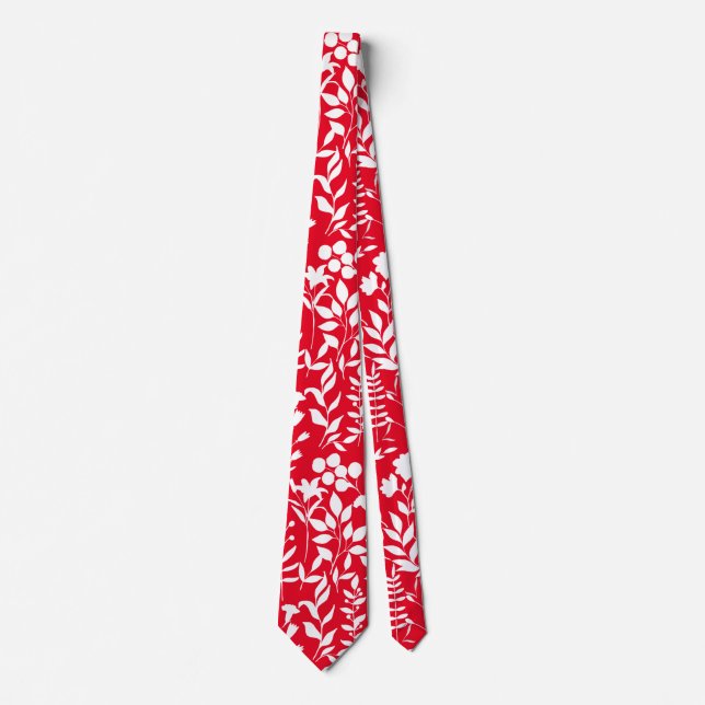 Blue Floral pattern ST02x4 White Red BG Tie (Front)