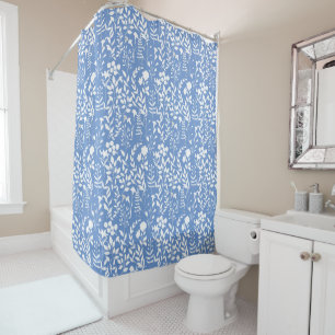 Blue Floral pattern ST02x4 White Shower Curtain