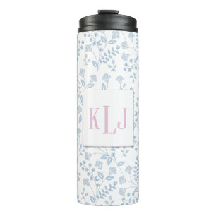 Blue Floral Pattern Thermal Tumbler